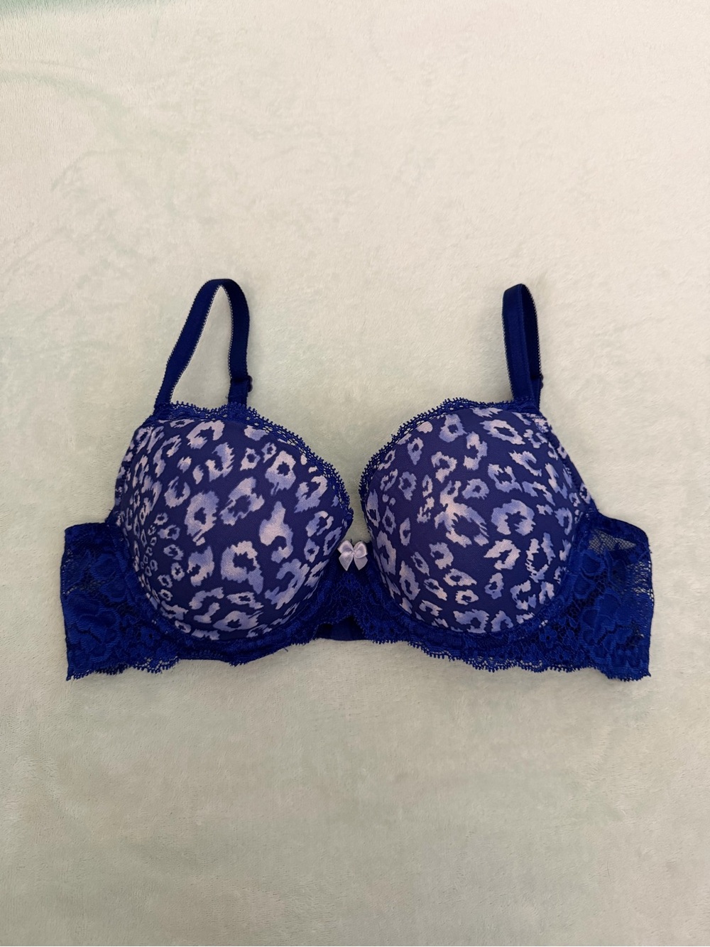 Victoria's Secret Y2K 2000s Blue Leopard Lace Underwire Bra Size 34B